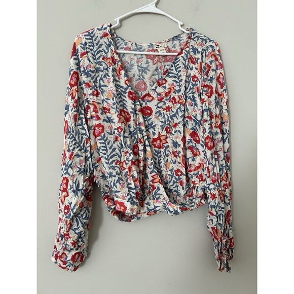 Billabong Safe Bet Surplice Top Floral V-Neck Boho Blouse Size Medium - Picture 3 of 11